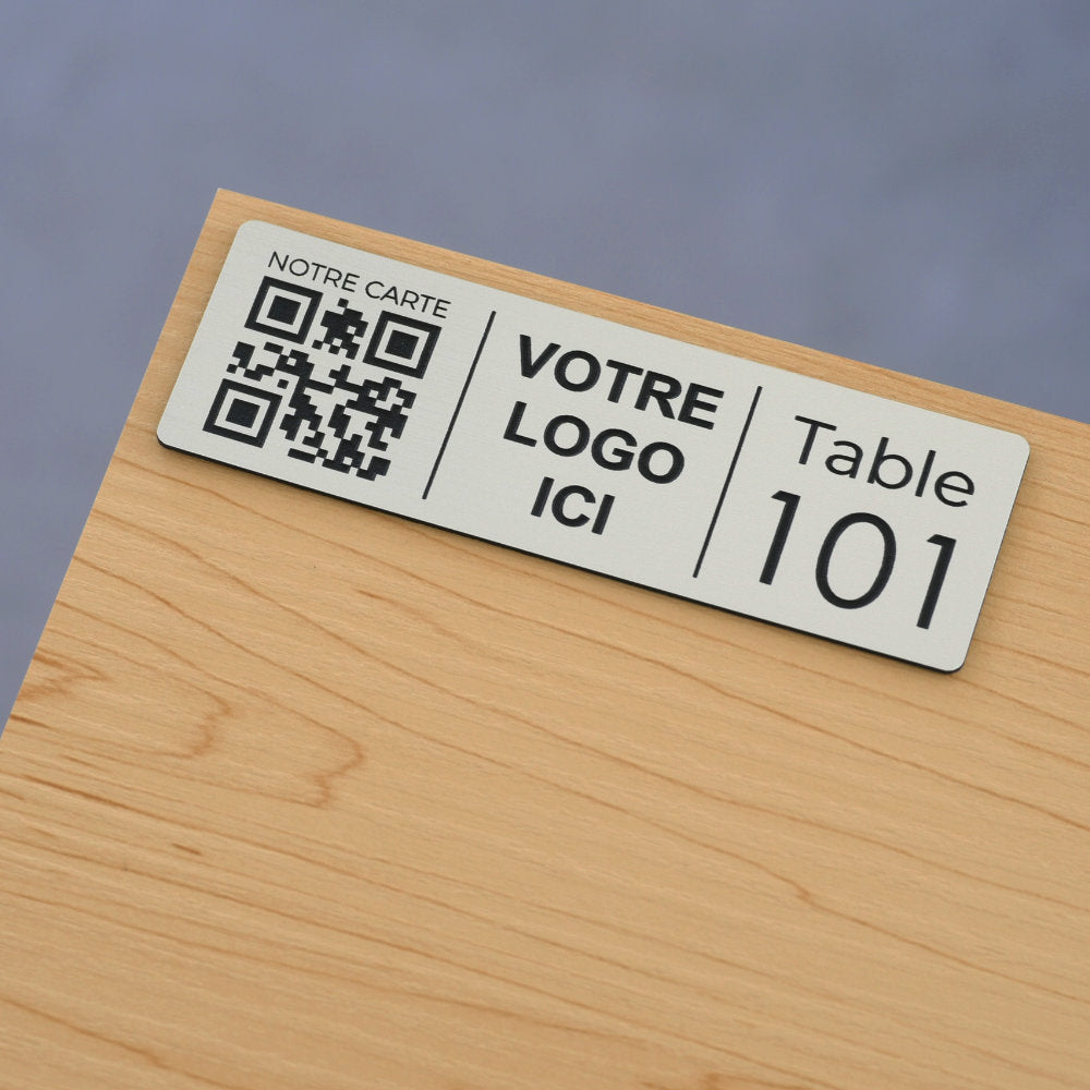 Plaque Qr code avec logo et numéro de table gravé rectangulaire en oargent$