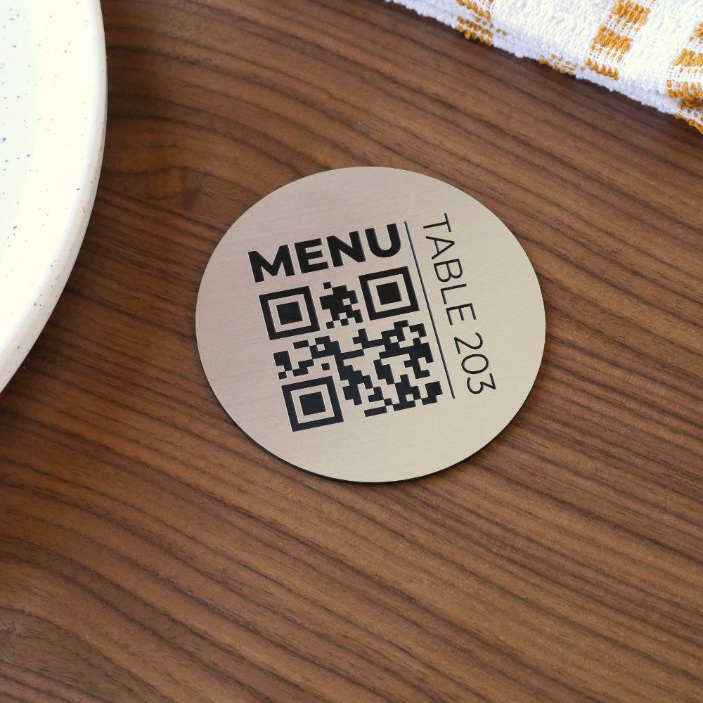Plaque ronde Qr code à poser sur table avec numéro argent