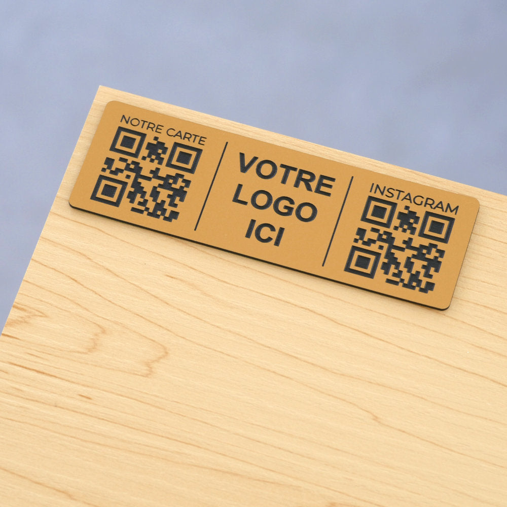 Plaque deux Qr code avec logo et numéro de table gravé rectangulaire en bronze