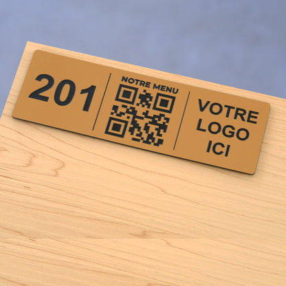 Plaque Qr code avec logo et numéro de table gravé rectangulaire en bronze