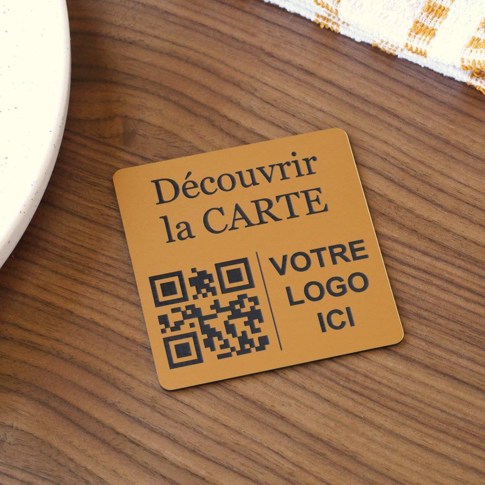 Plaque Qr code avec logo à poser sur table bronze