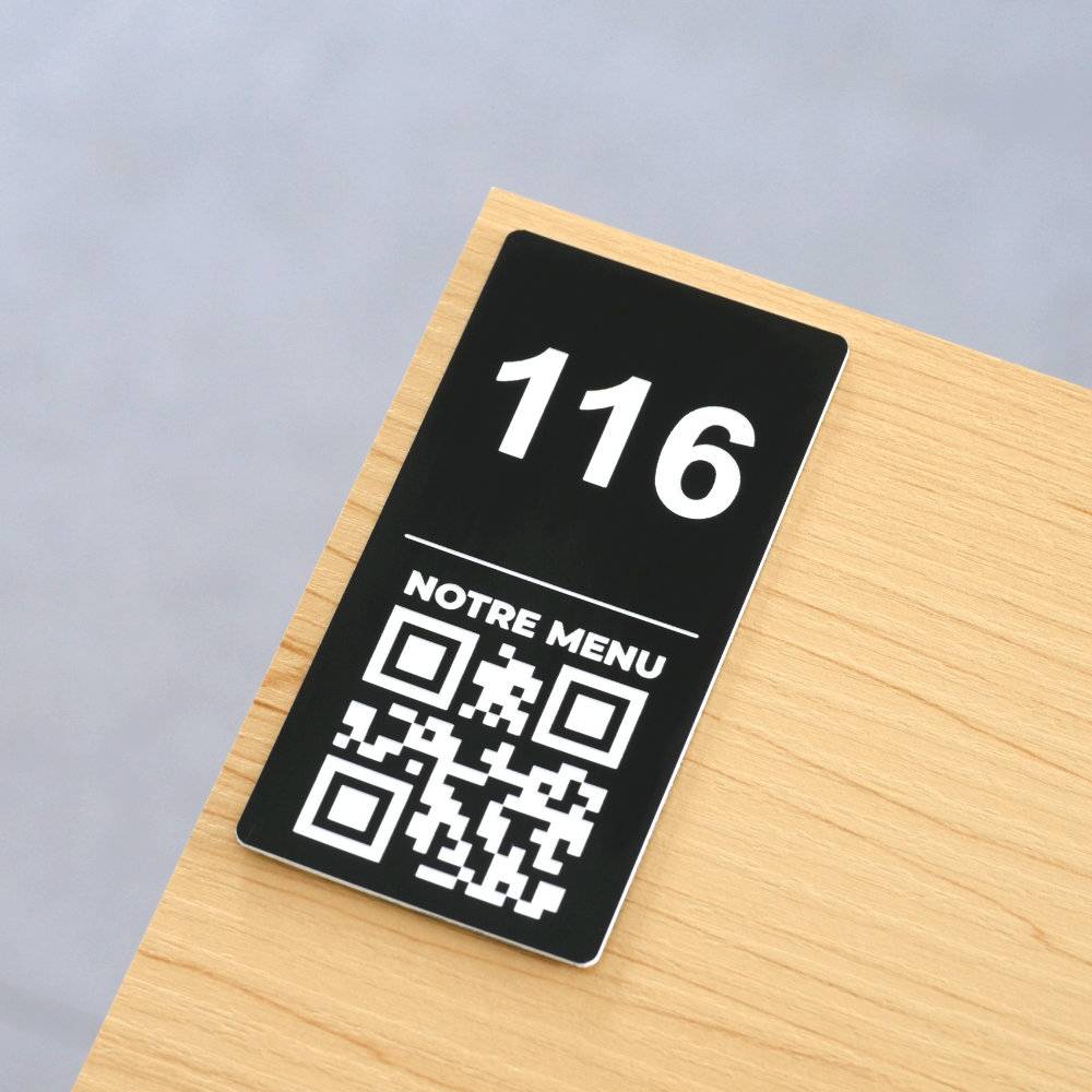 Plaque Qr code pour menu avec numéro de table noir