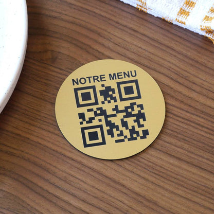 Plaque Qr code ronde or gravée menu