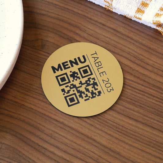 Plaque ronde Qr code à poser sur table avec numéro dorée