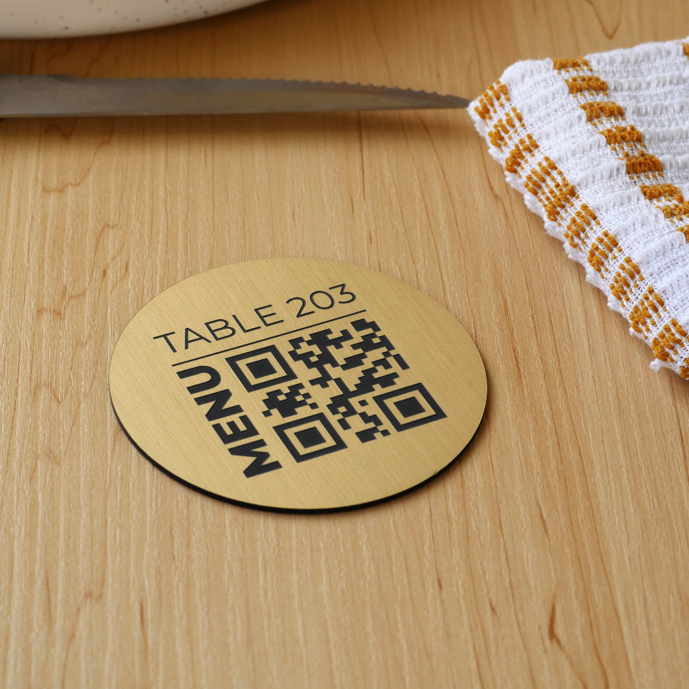 Plaque ronde Qr code à poser sur table avec numéro dorée