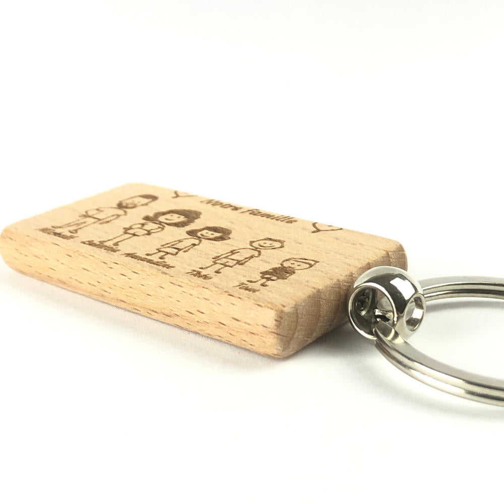 Porte clé famille personnalisable bois composition cadeau