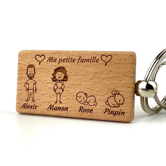 Porte clé famille personnalisable bois composition cadeau