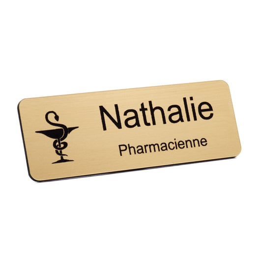 Badge pharmacien personnalisé dorée