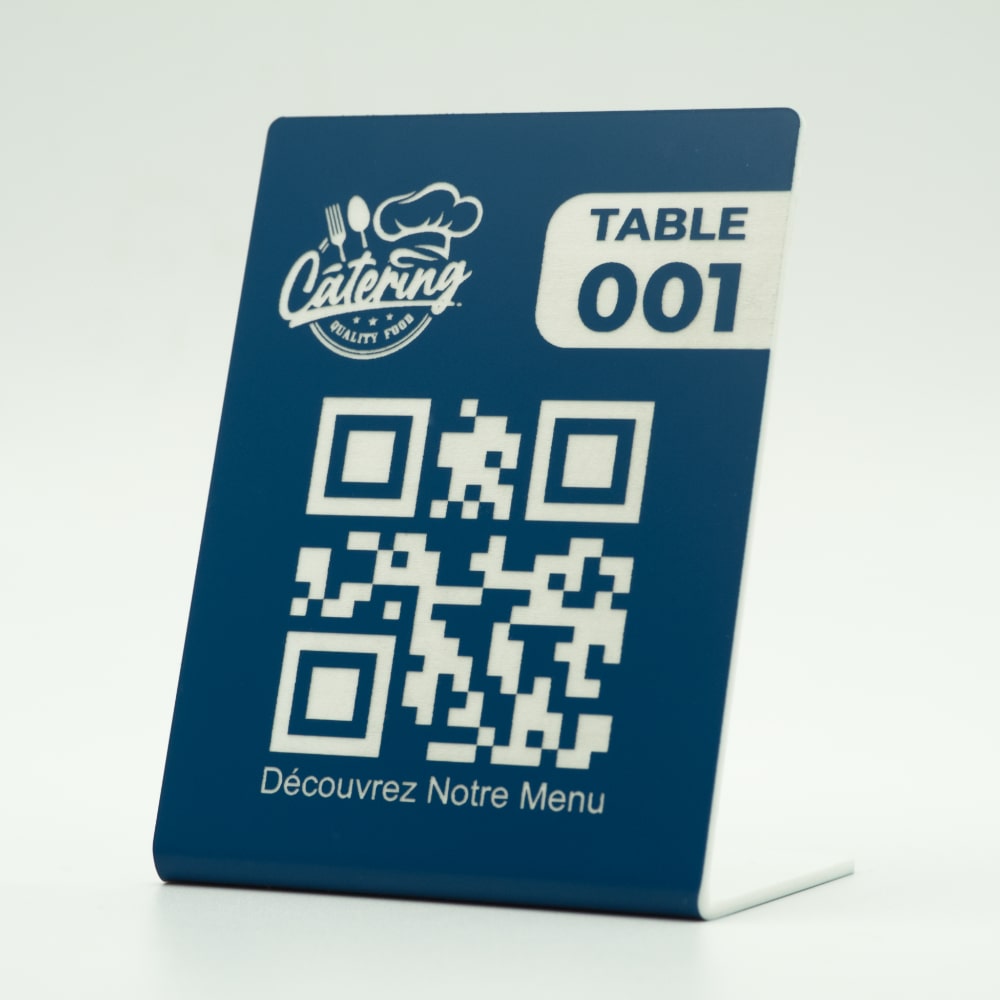 support chevalet QR Code menu pour table en bleu
