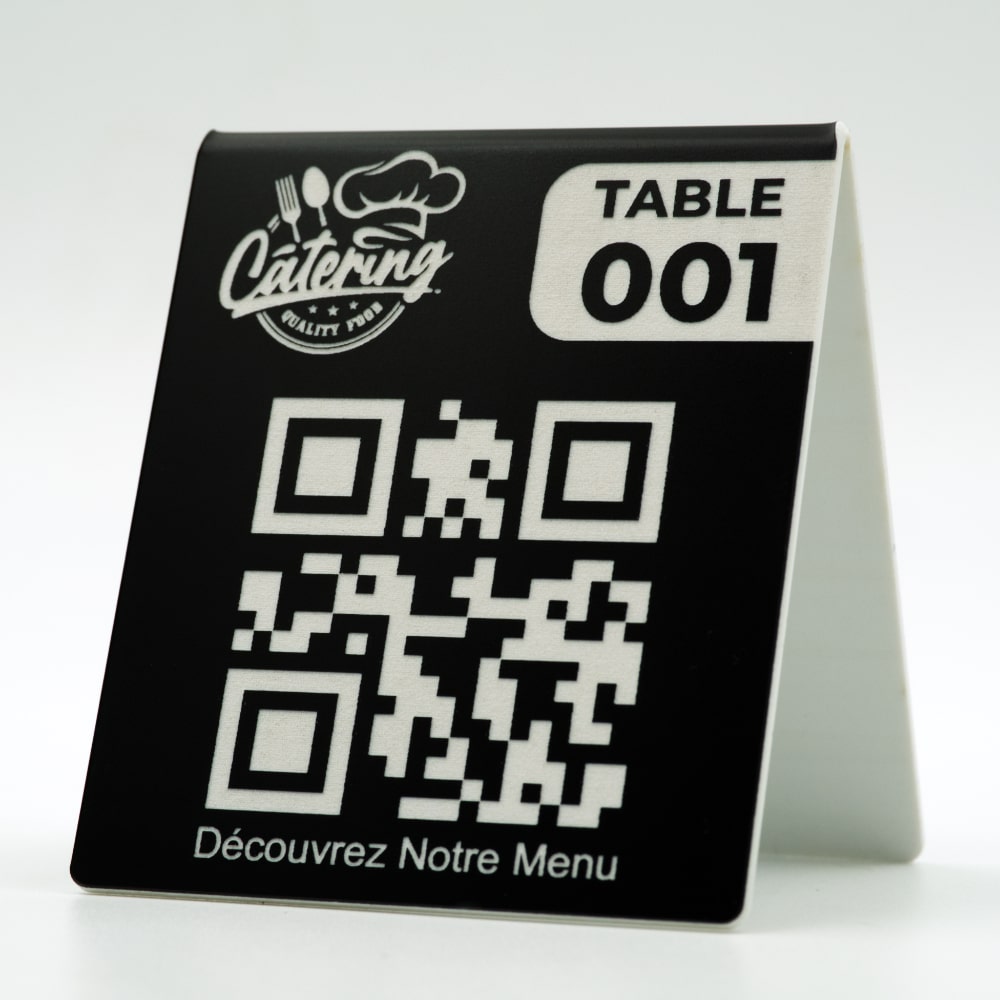 Chevalet QR code menu restaurant avec logo et numéro de table en noire